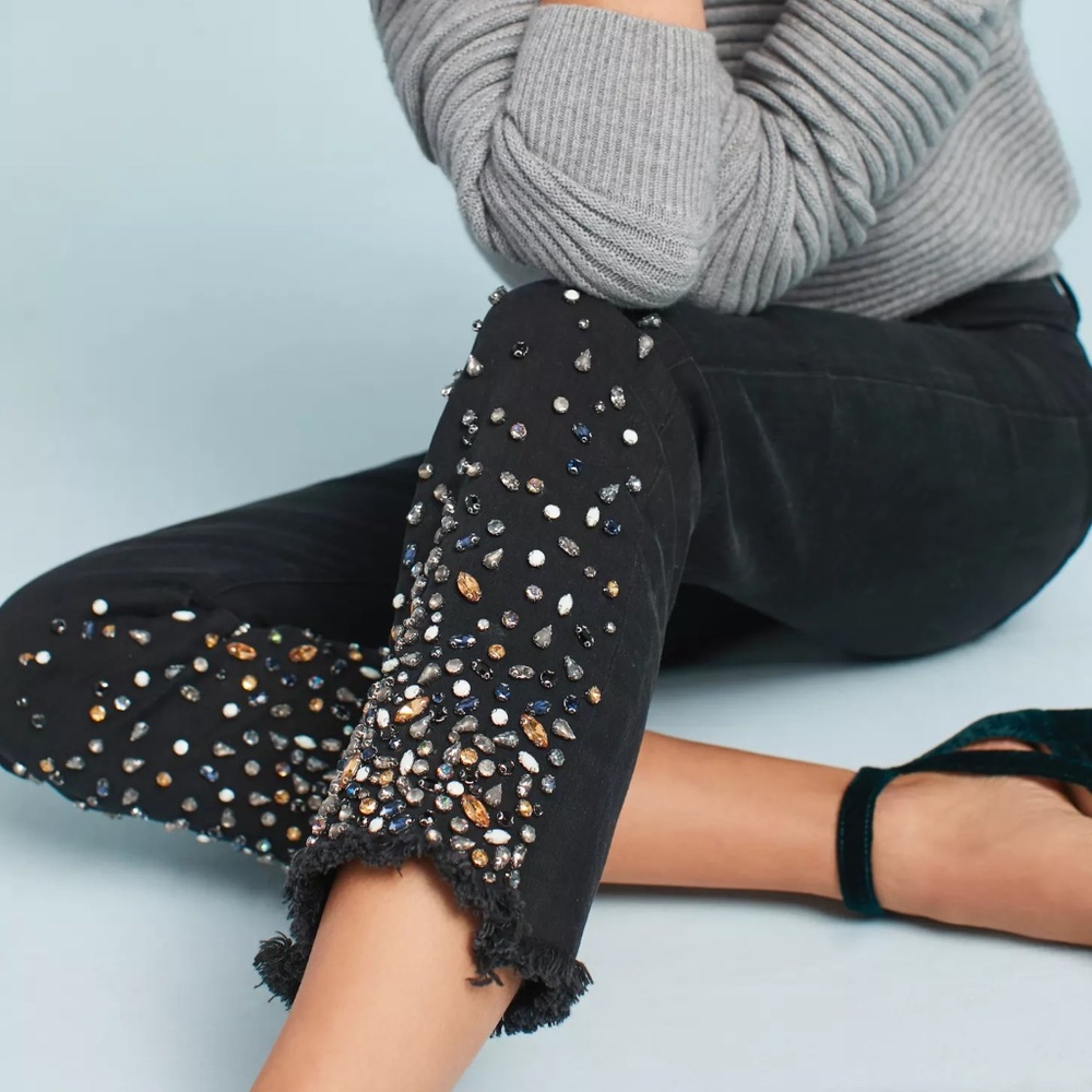 Anthropologie Pilcro Mid-Rise Slim Straight Embellished Jeans Size 29